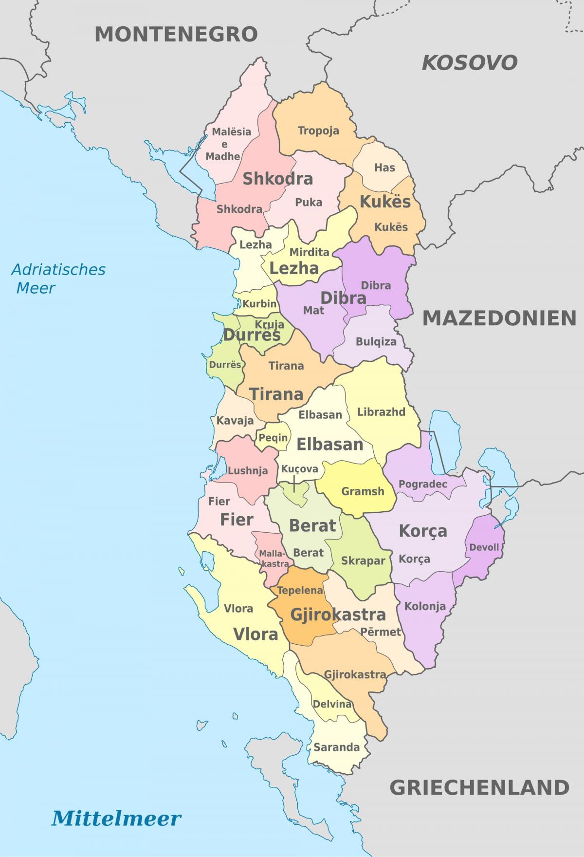 мапа Албаније политичке