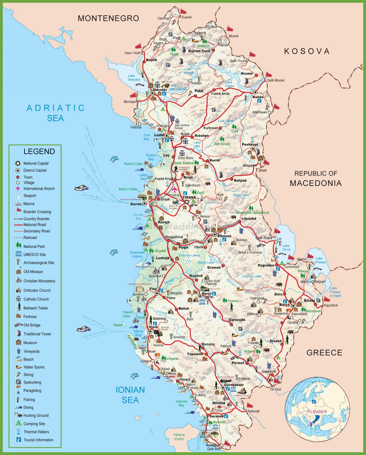 мапа Албаније туриста