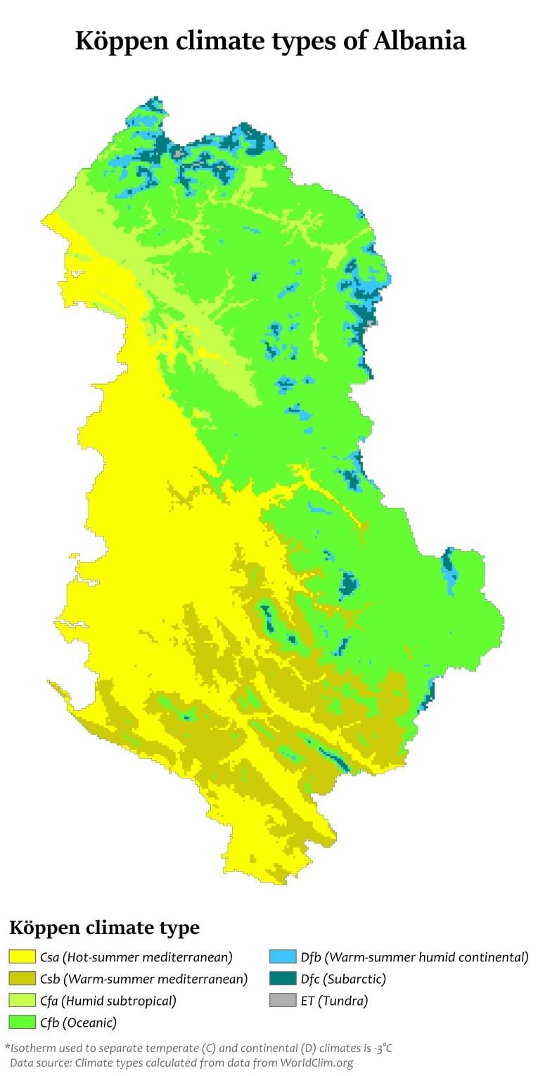 мапа Албаније клима