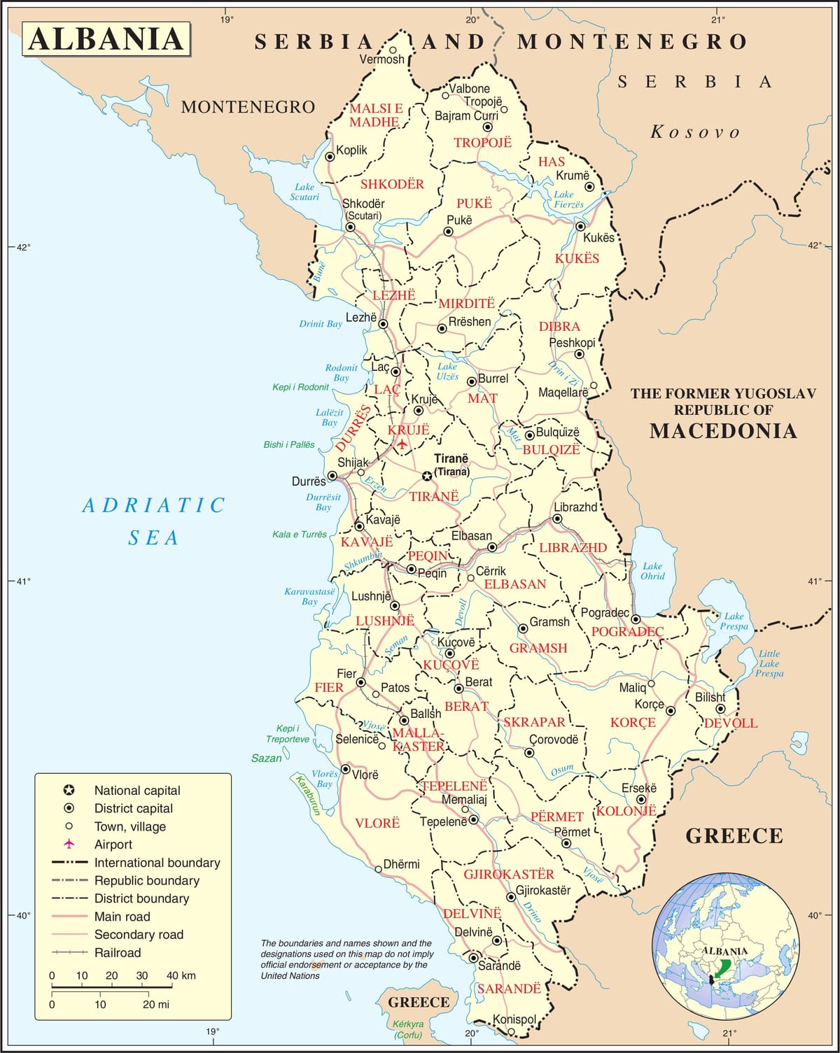 мапа Албаније са градовима