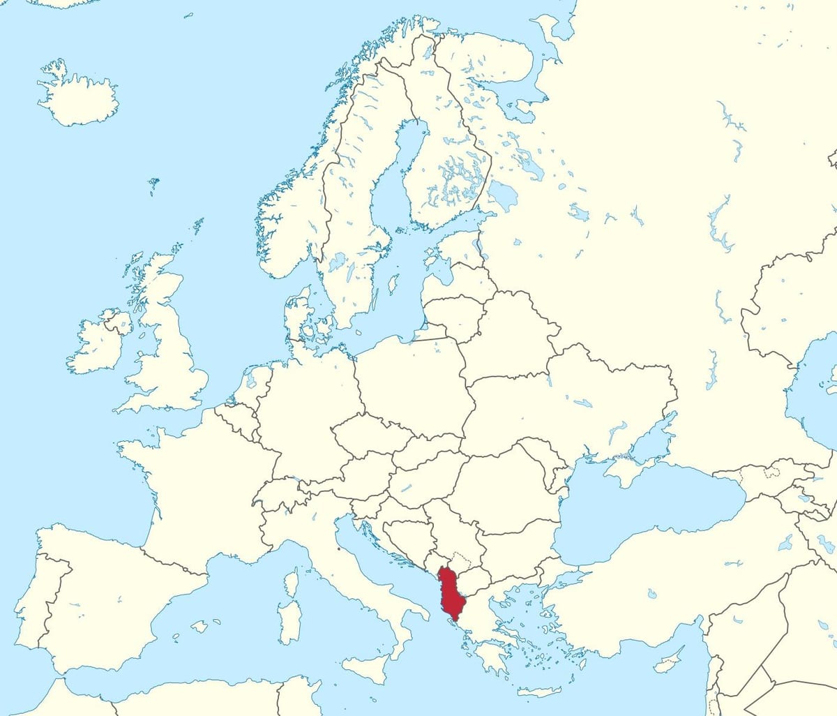 мапа Албаније на европским